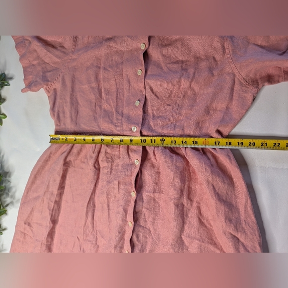 Vintage Eddie Bauer 100% Linen Prairie Dress Button Up Size Large Pink - Picture 8 of 9